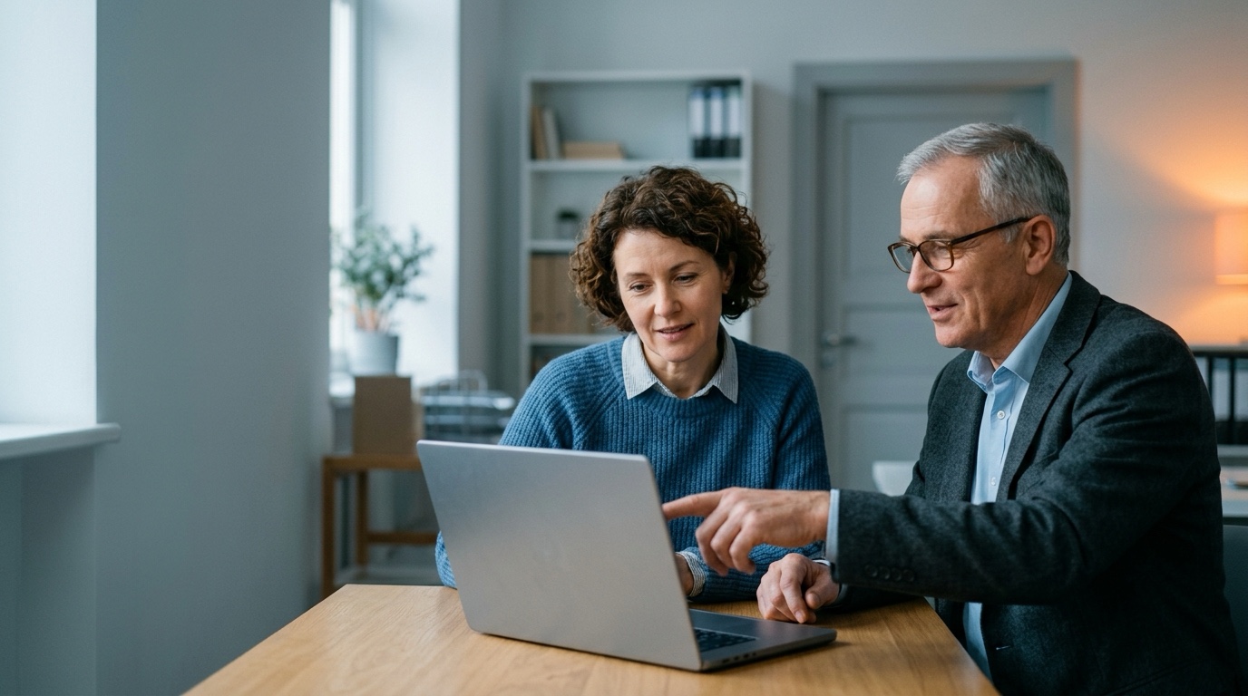 A security advisor reviewing account and device settings with a business owner